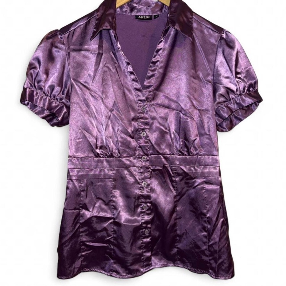Y2K / 00s APT. 9 Plum Satin Puff Sleeved Blouse
